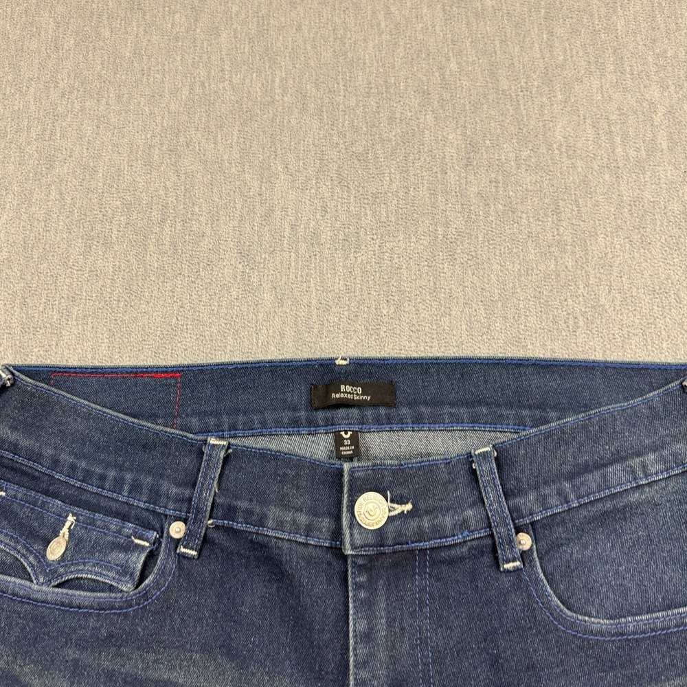 True Religion Jeans Mens 33 Blue Rocco Relaxed Skinny Denim Dark Wash Stretch - Picture 5 of 15